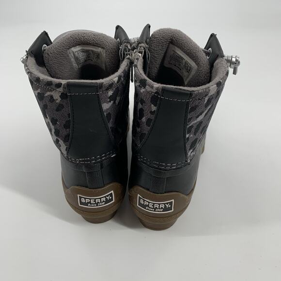 $130 Sperry Top-Sider Syren Gulf Duck Boots 5.5 Gray Black Textile Cheetah Print - Picture 3 of 9